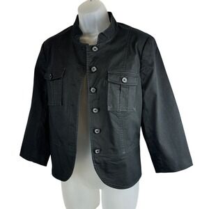 apostrophe' Black Cropped Jacket Mandarin Collar 12 Casual Academia 58-18
